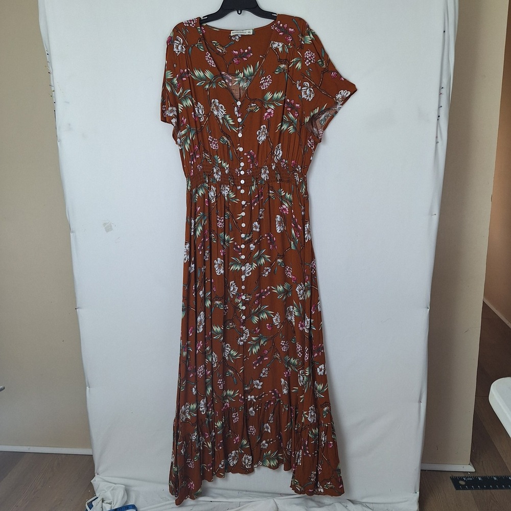 Dress Cottagecore Maxi Floral Boho Bohemian Short Sleeve Resortwear Plus 4XL - Picture 2 of 16